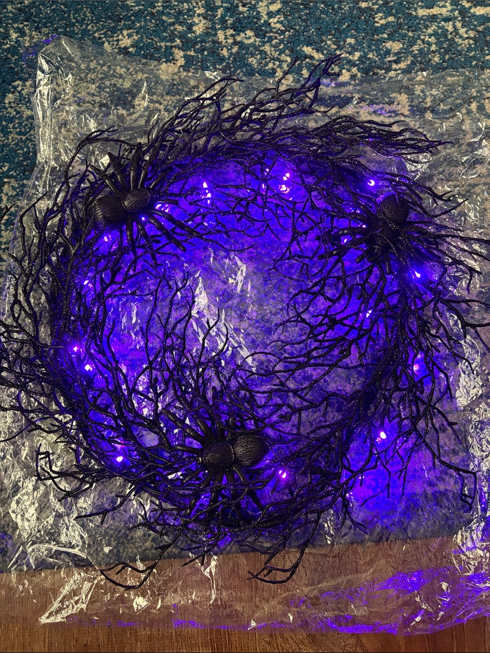 Amazon Black Spider LED Wreath with Purple Lights